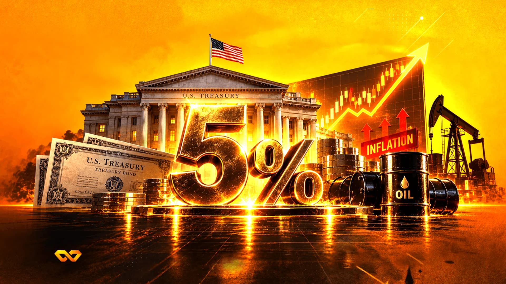 عوائد سندات الخزانة الأمريكية تقترب من 5% مع تصاعد ضغوط التضخم وأسعار النفط